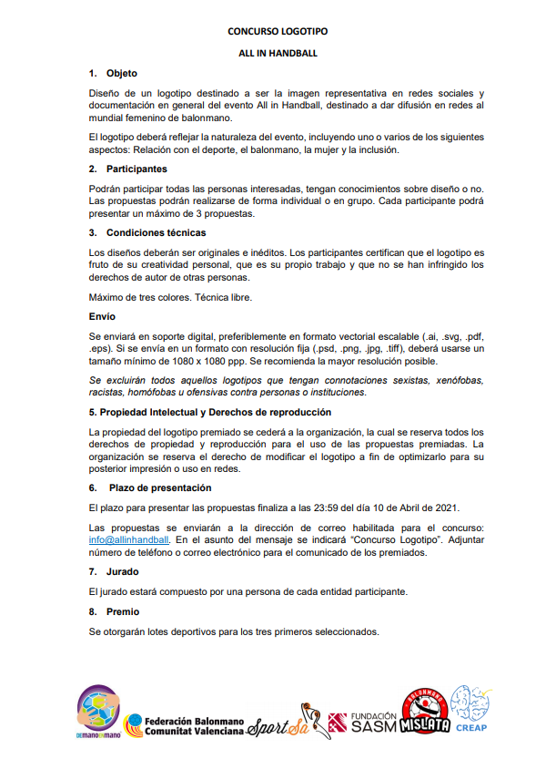 Bases del Concurso Diseño Logotipo “All in handball” Bases del Concurso Diseño Logotipo “All in handball”