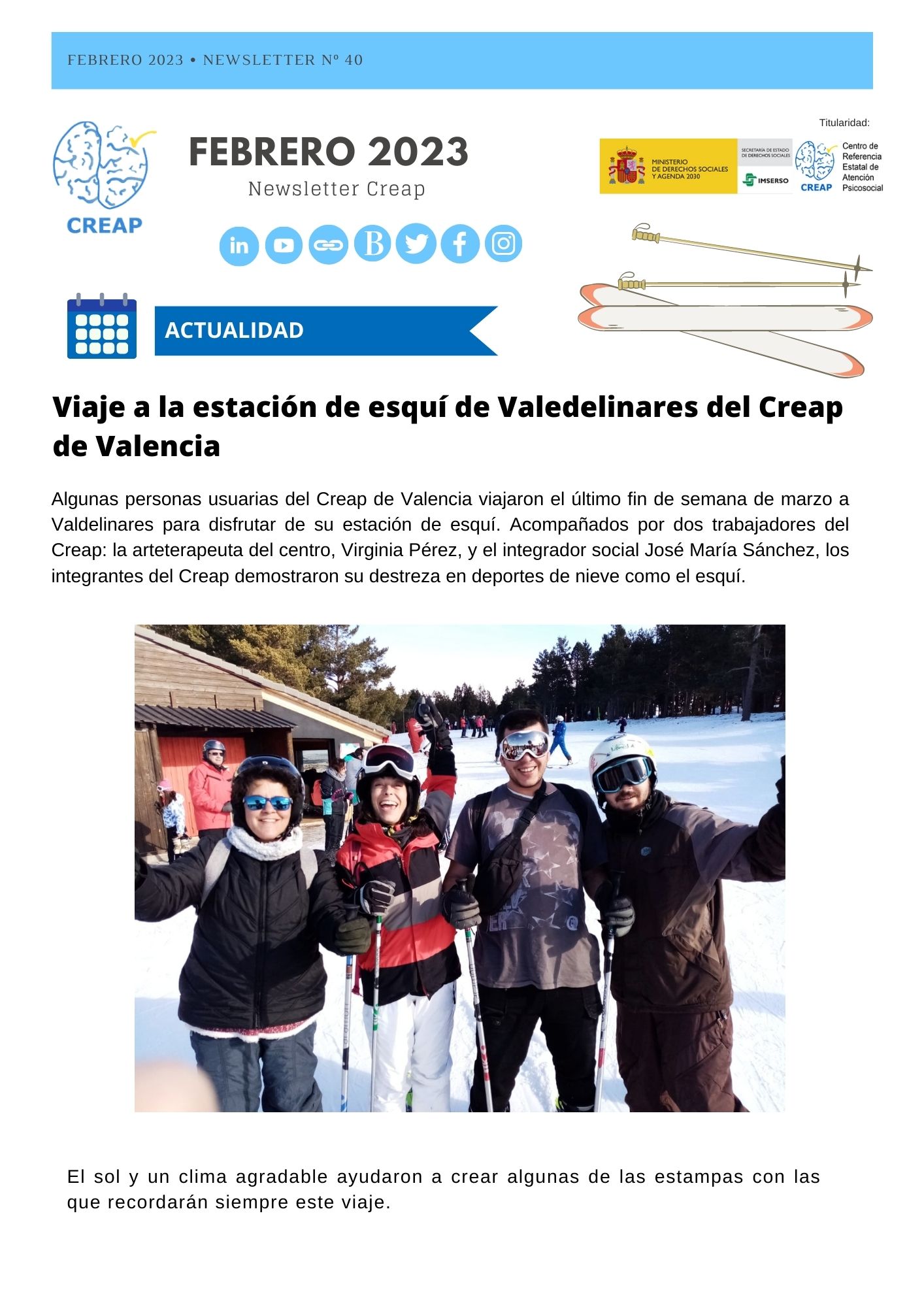 Portada Newsletter de febrero del Creap de Valencia