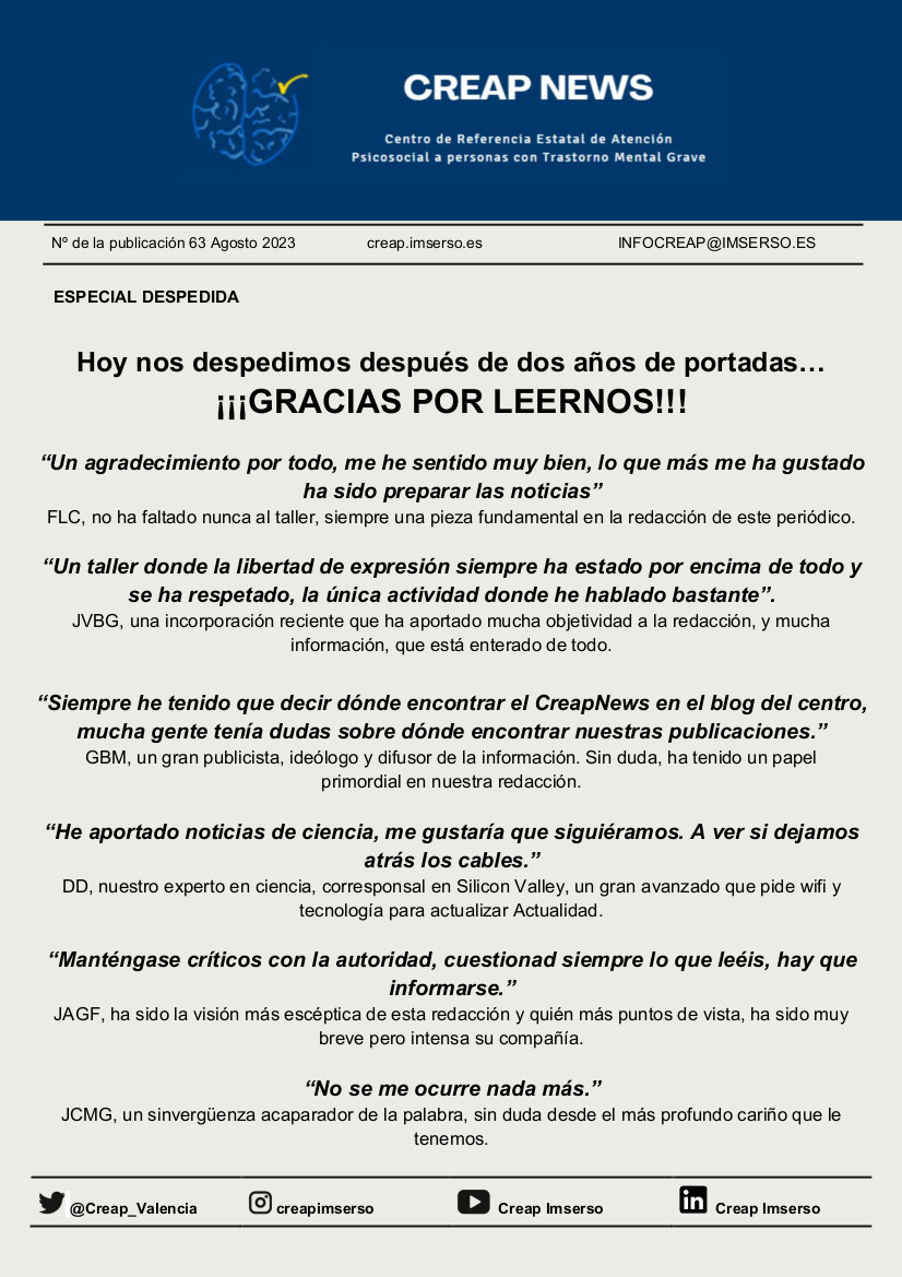 Portada taller actualidad agosto número 63 primera página