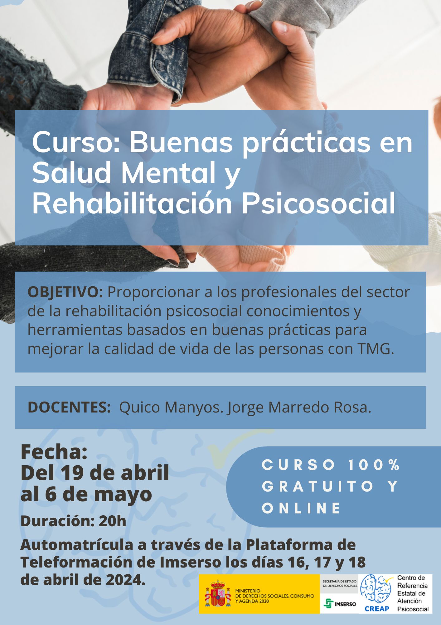 Cartel del curso Buenas prácticas en salud mental y rehabilitación psicosocial
